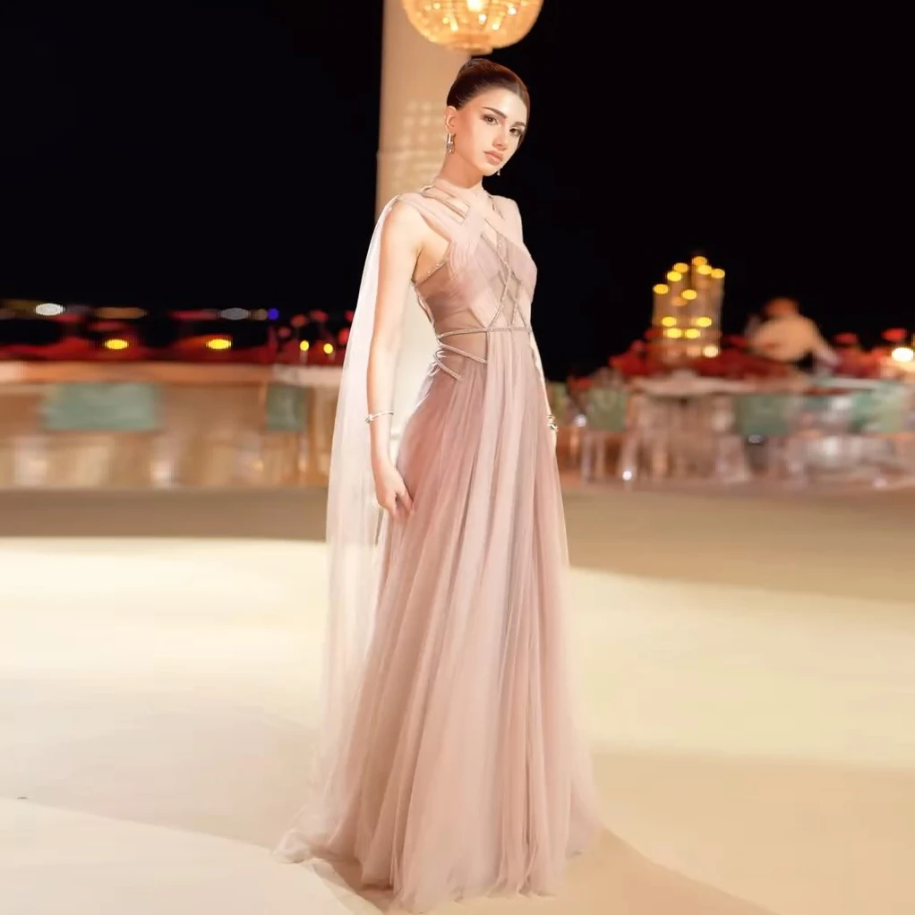 Sharon Said Ombre Pink Evening Dress with Cape Sleeve