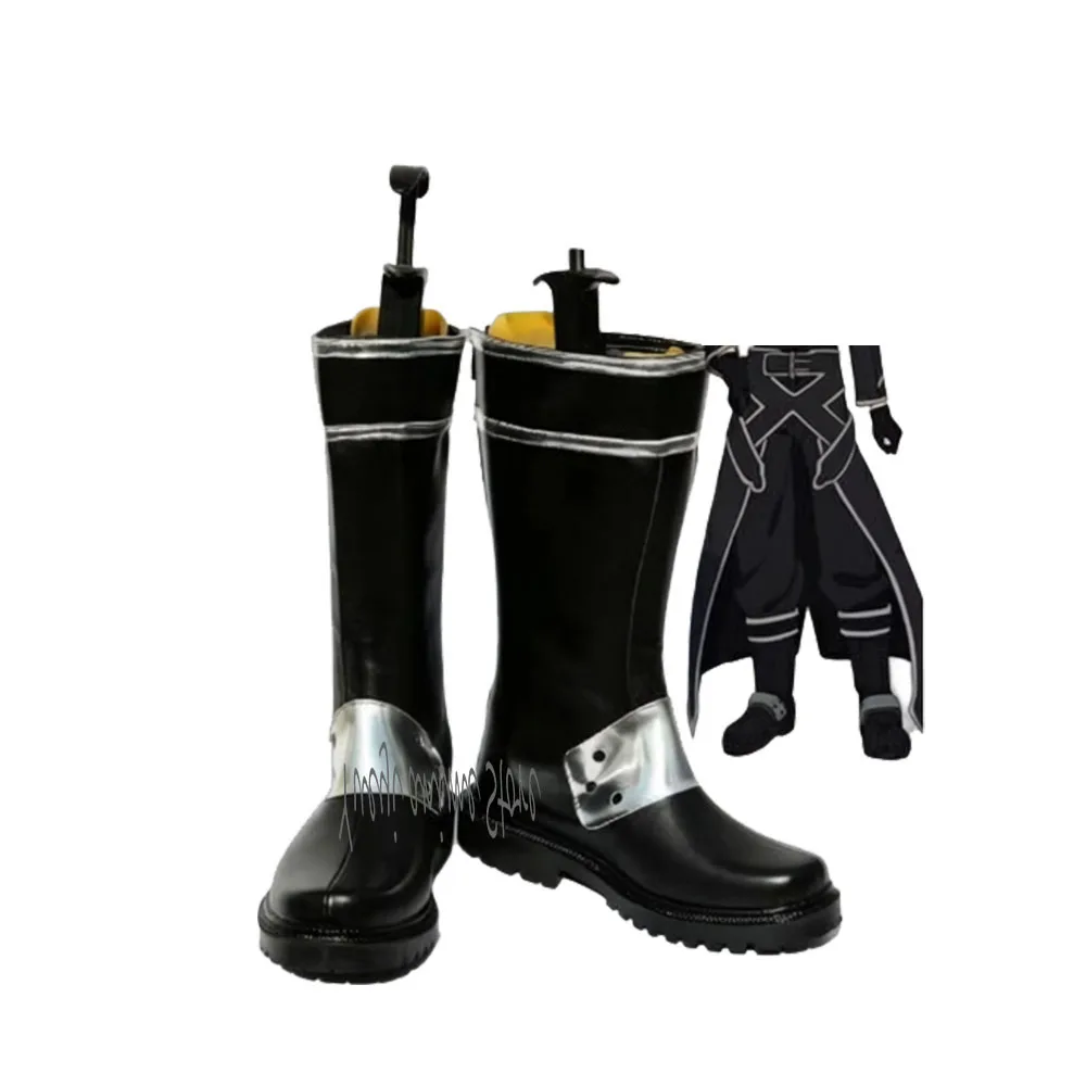 

customized-Anime Kirito Kazuto Kirigaya Black Cosplay Boots Halloween Costume Shoes