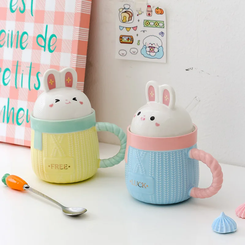 Taza creativa resistente al calor de conejo para niños, taza de dibujos animados, tazas de café de gatito, tazas de cerámica, taza de oficina, regalo