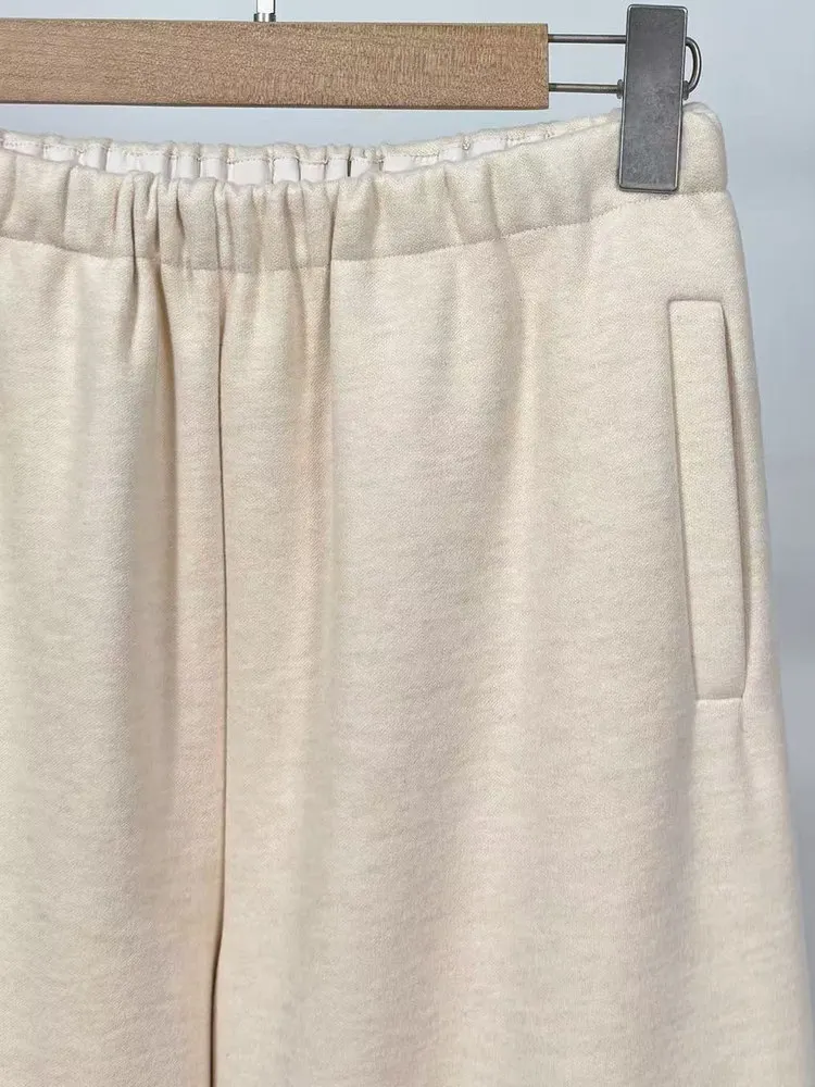 ハイウエストの羊毛混紡カジュアルストレートレッグパンツ、女性用高品質で快適な暖かいワイドレッグレジャーパンツ