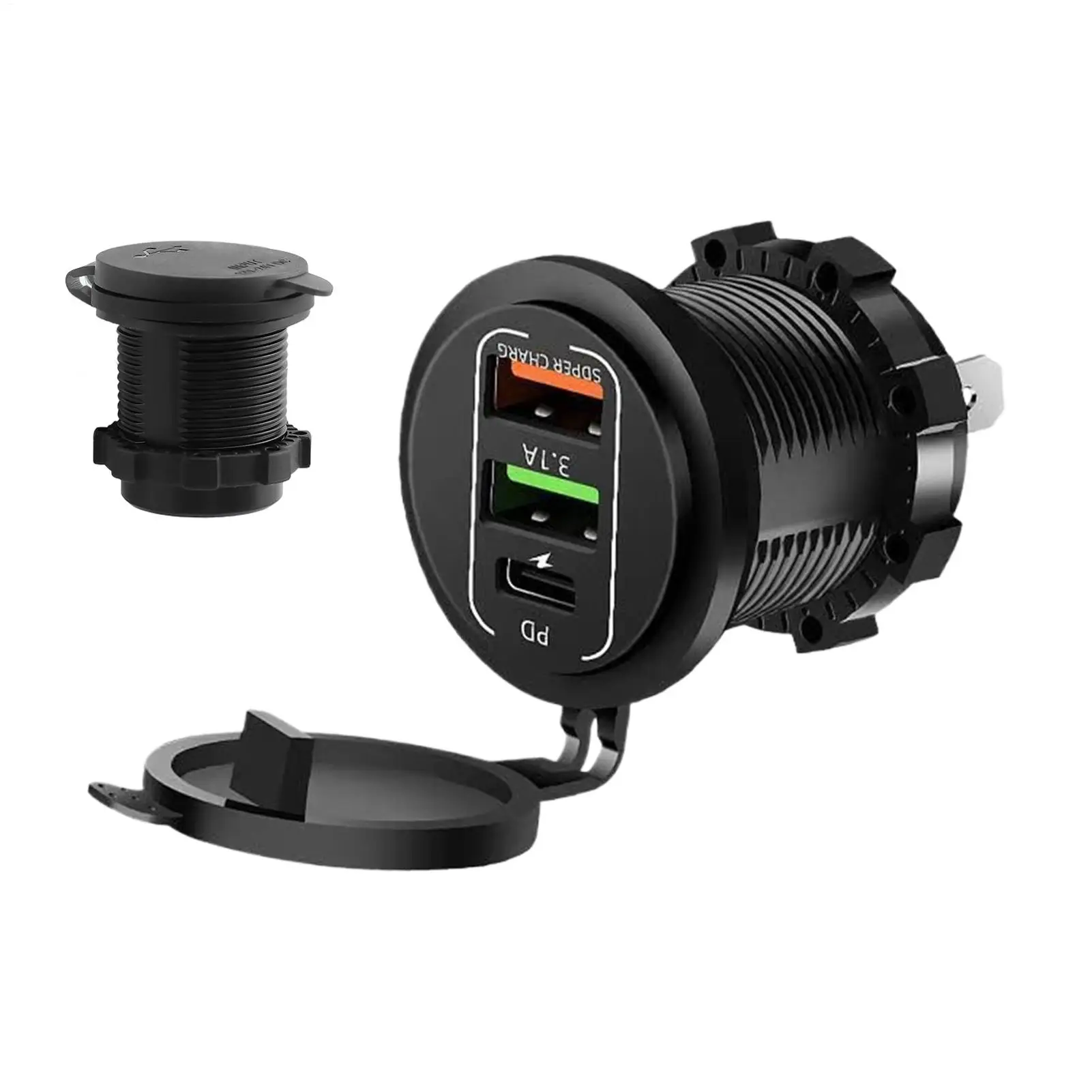 Car Charger Socket QC3.0 Double USB C Ports 12V/24V Car Charger Plug Fast Charging Phone Adapter For Truck Home RV Motorcycle