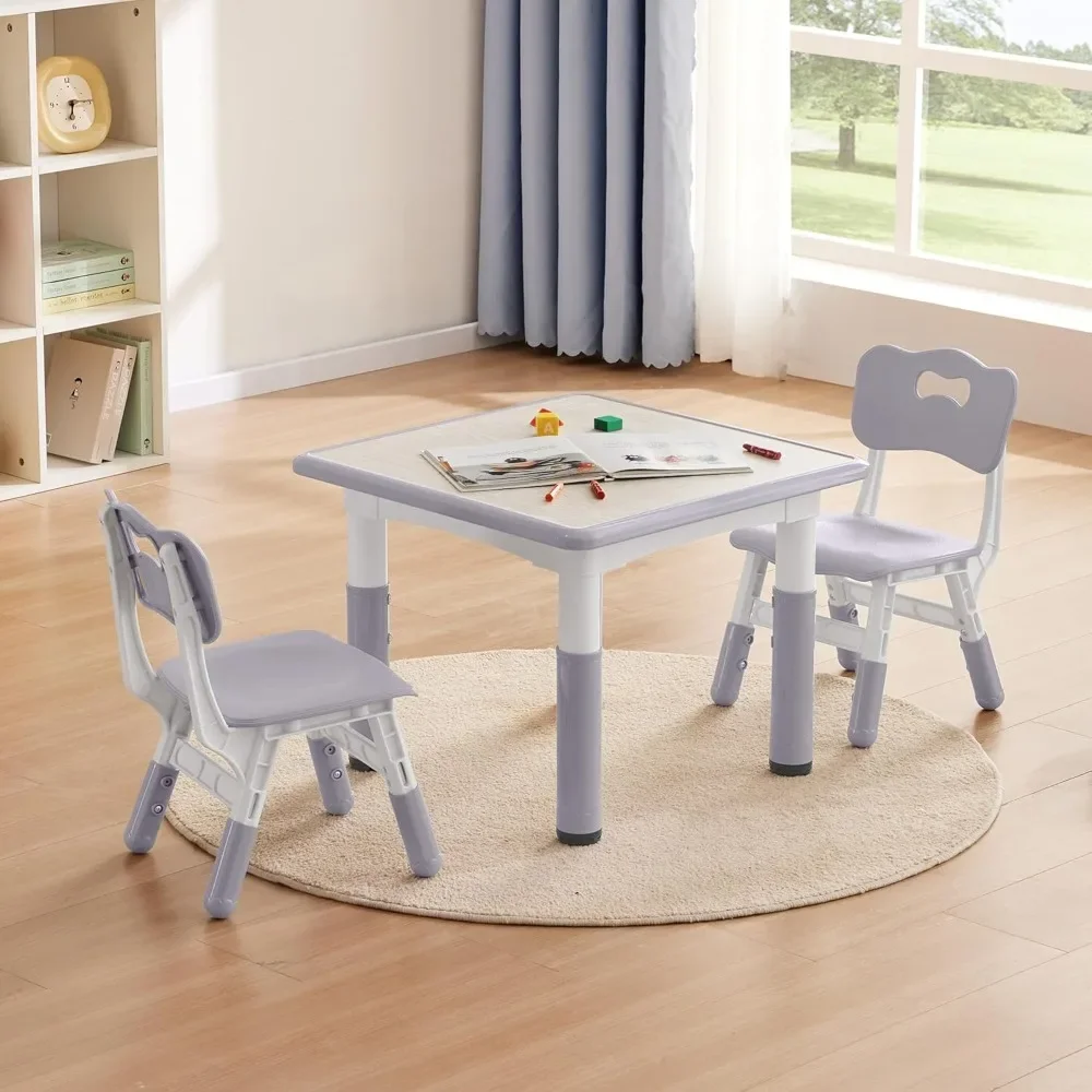 Kids Study Table and Chairs Set, Height Adjustable Toddler Table and Chair Set for Kids Ages 3-8