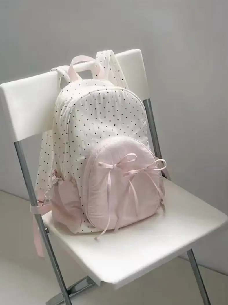 

Cute Sweet Girl Backpack College Style Butterfly Bow Wave Point Backpacks Student Commuting Class Backpack
