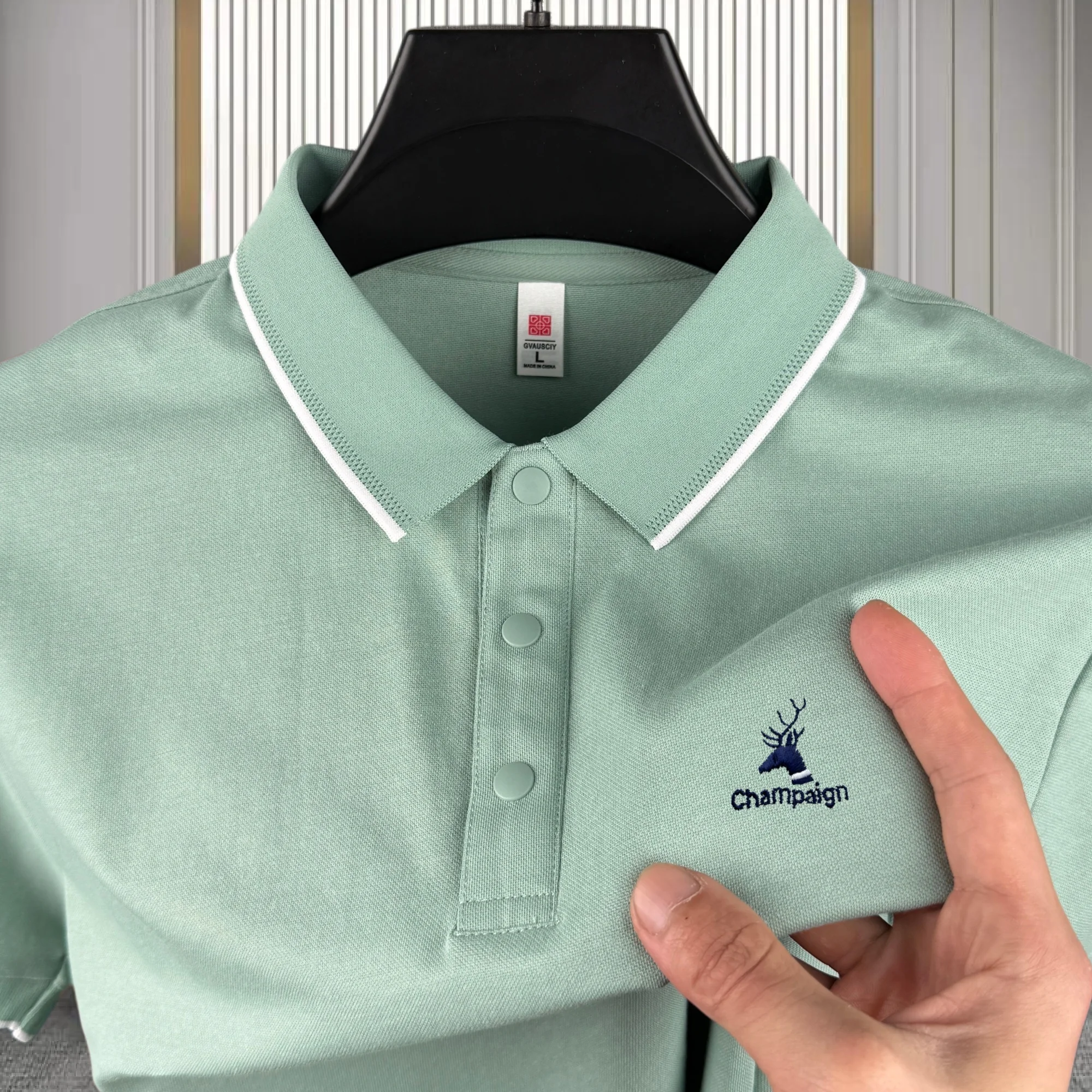 High end brand men's cotton short sleeve polo shirt summer fashion luxury striped series deer embroidery golf top casual T-shirt