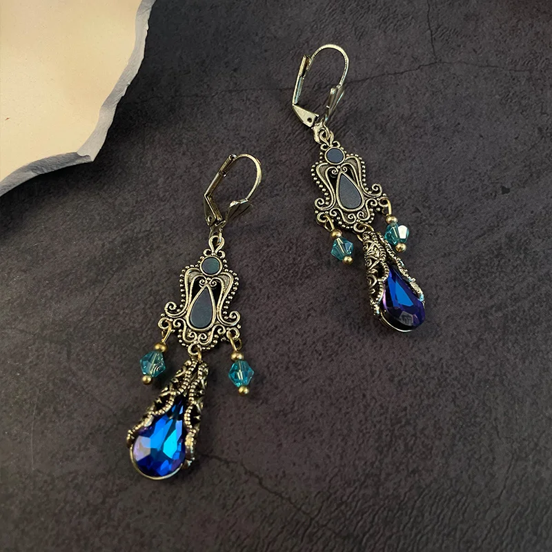 Women's Luxury Copper Jewelry - Elegant Water Drop Synthetic Gemstone Dangle Earrings