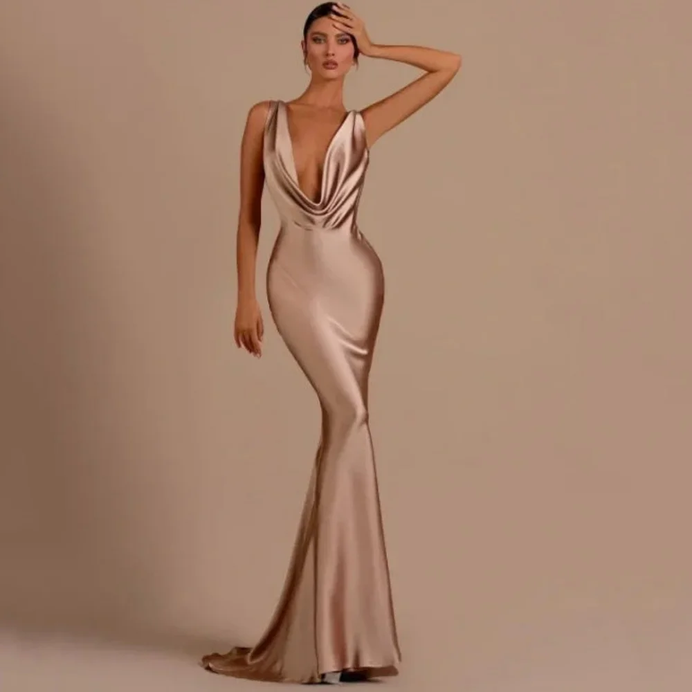 

Customized Sexy Prom Dresses V Neck Simple Mermaid Party Gowns Tank Evening Dress Backless فساتين سهرات