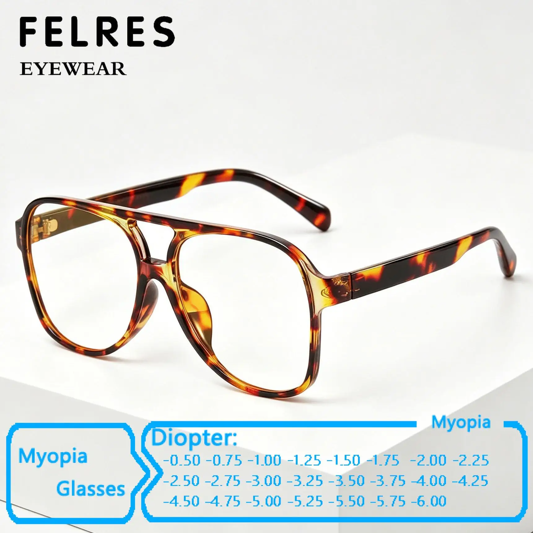 

Double Bridge Large Pilot Anti Blue Light Clear Myopia Glasses Finished Prescription Optical Eyewear Look Far Negative Strength