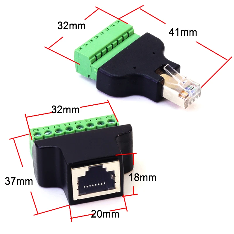 1 peça conector rj45 rj45 8p8c plugue macho fêmea para terminal de parafuso de 8 pinos extensor de cabo de rede ethernet de junta sem solda