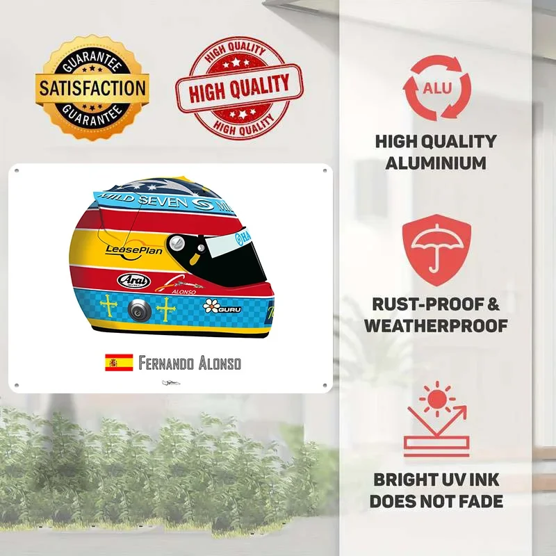 Fernando Alonso Helmet Personalized 3D Textured Metal Poster Wall Art Vintage Tin Signs for Home Decor Luxury Decoration Home