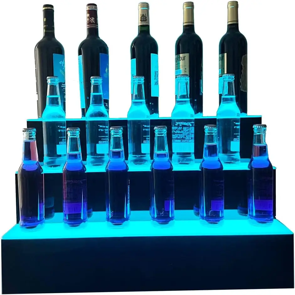 31 Inch 3 Step LED  Illuminated Liquor Bottle Bar Display Stand LED Display Shelf 3 Tier Home Bar Shelves with Remote Control