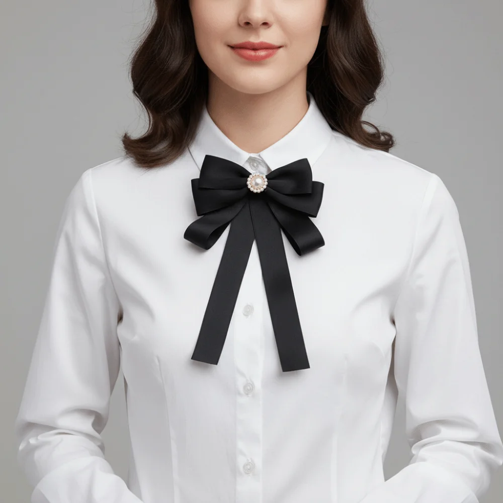 Elegant Rhinestones Black Ribbon Pin Pearl Multi-layer Black Bow Necktie Beads Pin Funerals Memorial Pin Men