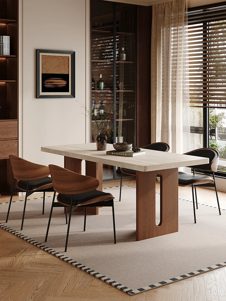 Travertine, rock slab, dining table and chairs, combination, medieval style, designer, household