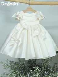 Cute Bow Flower Girls Dresses For Wedding Elegant O-neck Short Sleeve Kids Princess Gown Piano Performance 2025 Customized