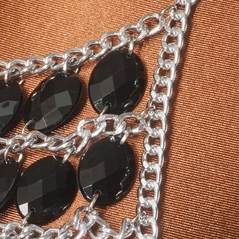 Hochwertiges Damen-Top mit schwarzer Perlenkette, Neckholder, Acryl, mehrlagig, Bustier, Crop-Top, sexy, ausgehöhlt, Nachtclub-Tanktop – Detail 9