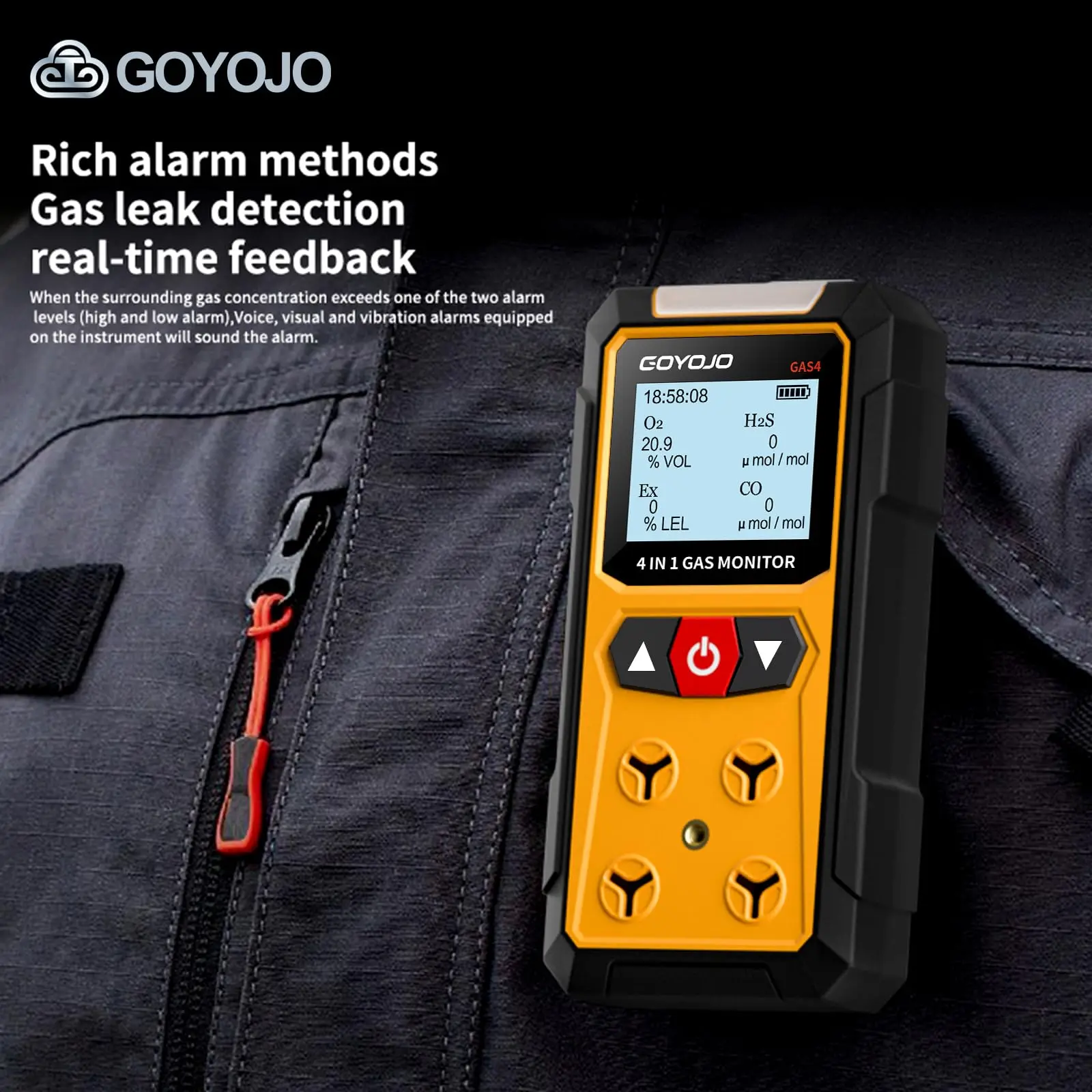 Gas Leak Detector 4-in-1 (H2S, EX, O2, CO) - Reliable Home and Workplace Safety Monitor with Precise Detection