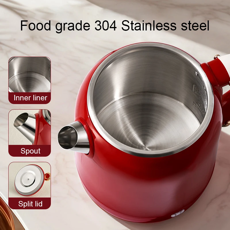 1L Vintage Portable Electric Kettle Fast Boil Insulation Auto Off Large Split Caliber Lid Tea Coffee