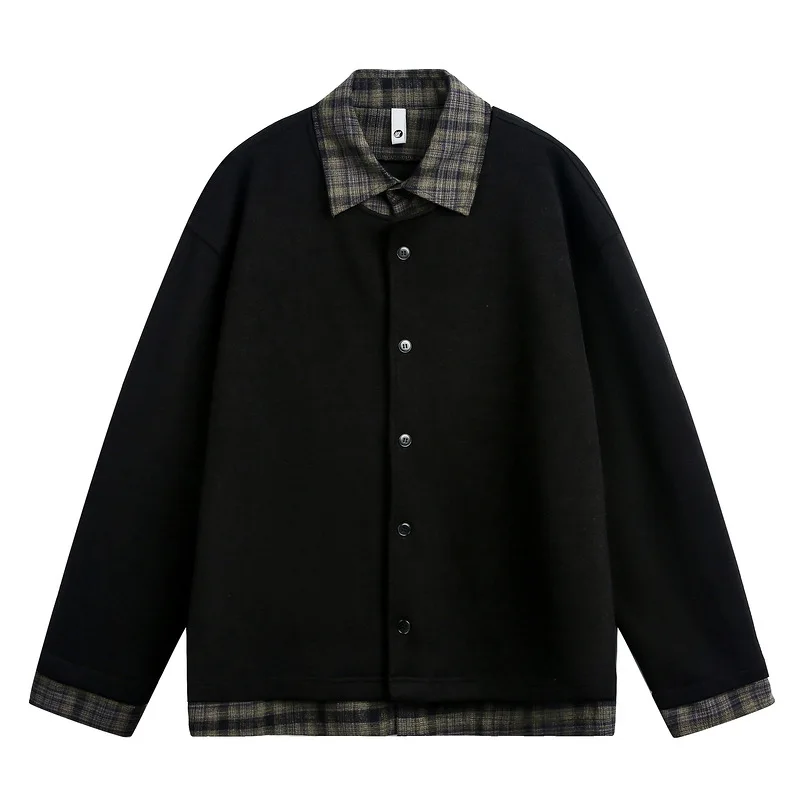 Fake Two-piece Knitted Cardigan Men Wear with Personalized Splicing Jacket