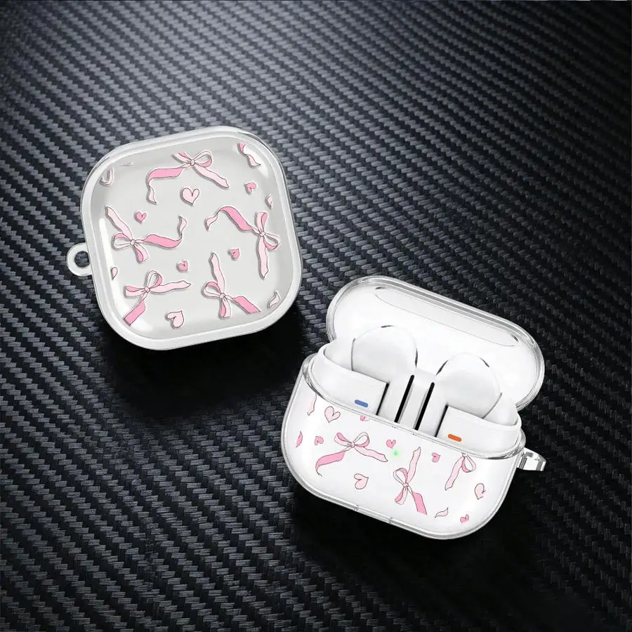 Case For Samsung Galaxy Buds 3 FE 2 4 Pro 3Pro 4Pro Live Clear Earphone Cases Cover Coquette Heart Bow