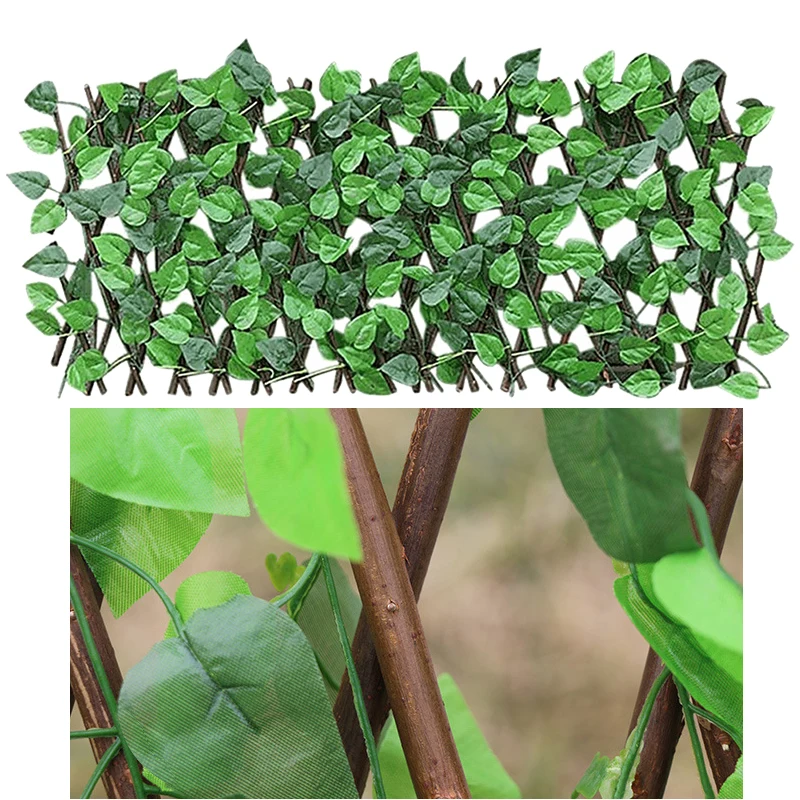 Artificial Leaf Screening Adjustable Retractable Fence Garden Trellis Decoration Wooden Landscaping Fence Privacy Garden Fence