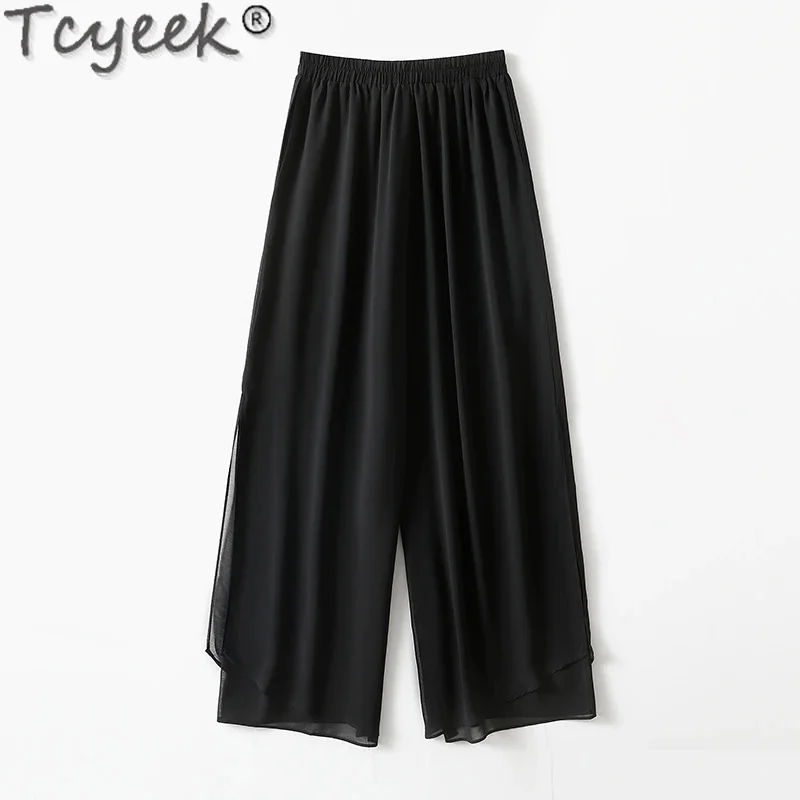 

92% Tcyeek Mulberry Silk Wide Leg Clothes Spring Summer Thin Pants for Women Fashion Long Woman Trousers Streetwear