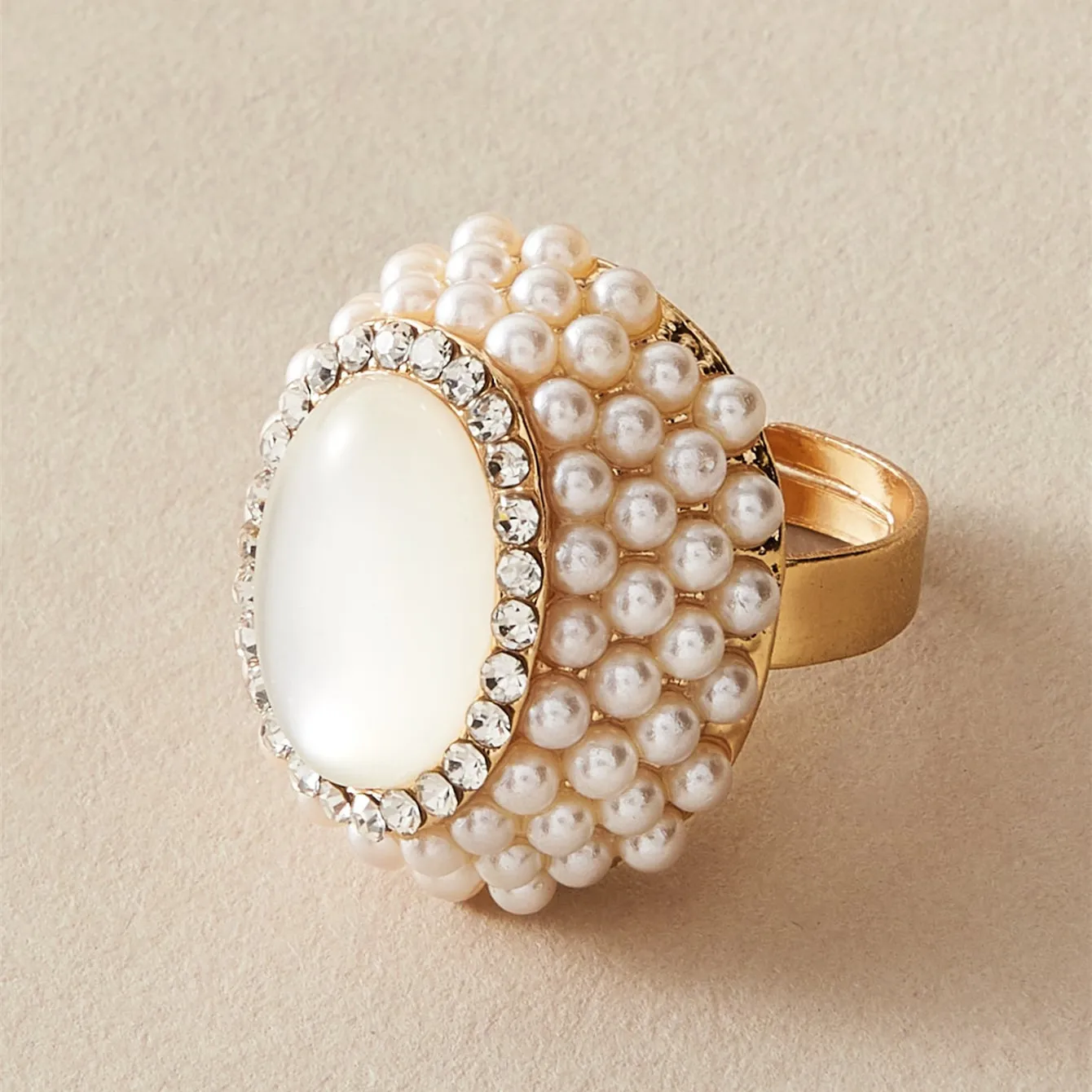 Vintage White Opal Crystal Ring for Women Luxury Natural Pearl Gold Color Adjustable Rings Female Bohemian Jewelry Anillos