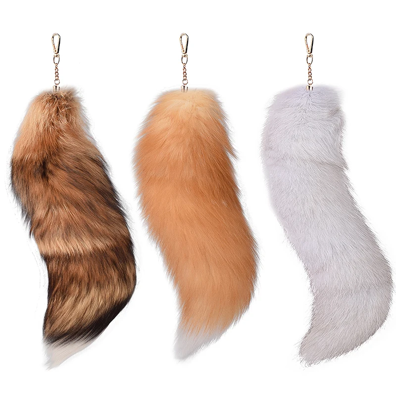 Hot Sale Fashion Fox Tail Keychain Wolf Tail Fur Tassel Bag Tag Black And Brown Pom Pom Charm Keyring Holder Strap Chain Gifts