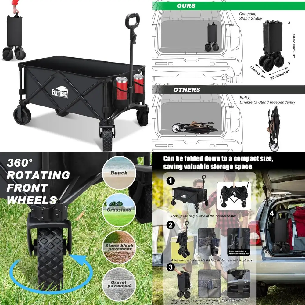 

Eurmax USA Foldable Outdoor Utility Wagon - All-Terrain Heavy Duty for Camping, Gardening, and Shopping