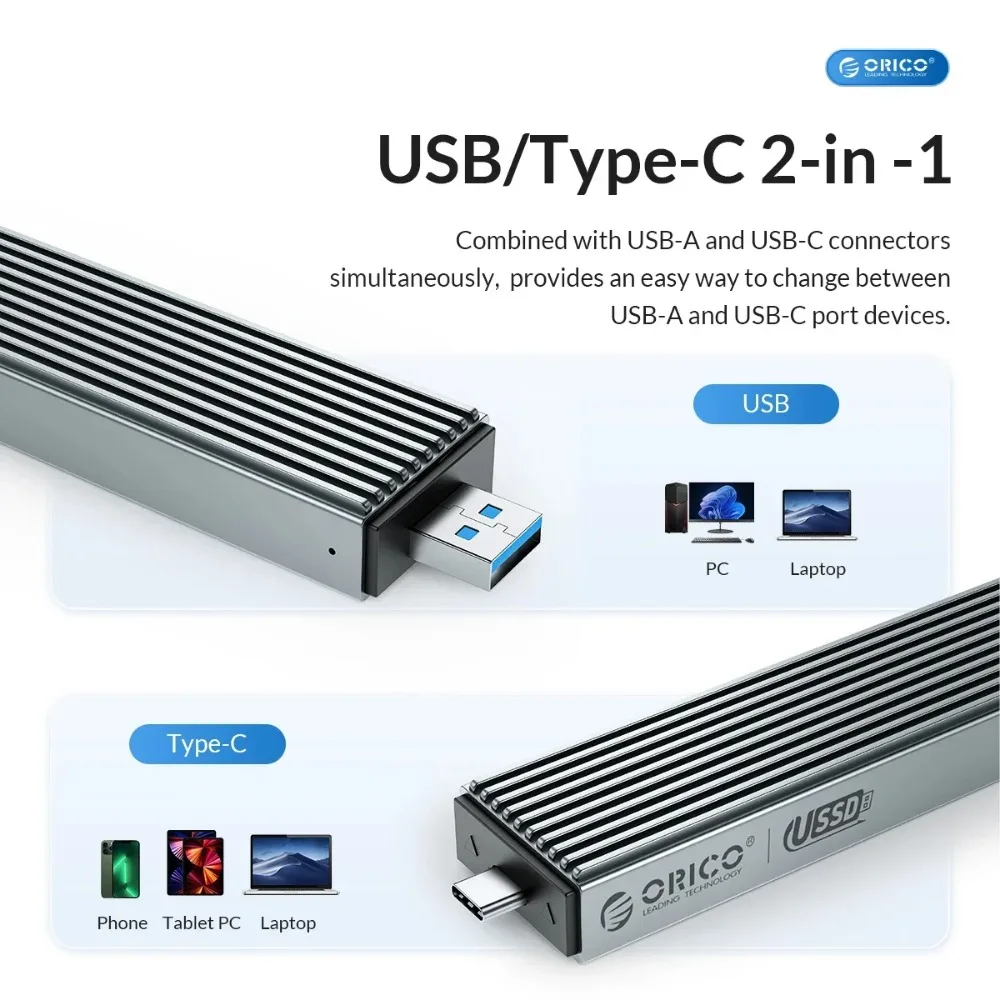 ORICO M.2 NVME SSD 케이스 외부 M.2하드 드라이브 케이스 Type-C 10Gbps 듀얼 프로토콜 NVME NGFF SATA 인클로저(노트북 및 전화용)