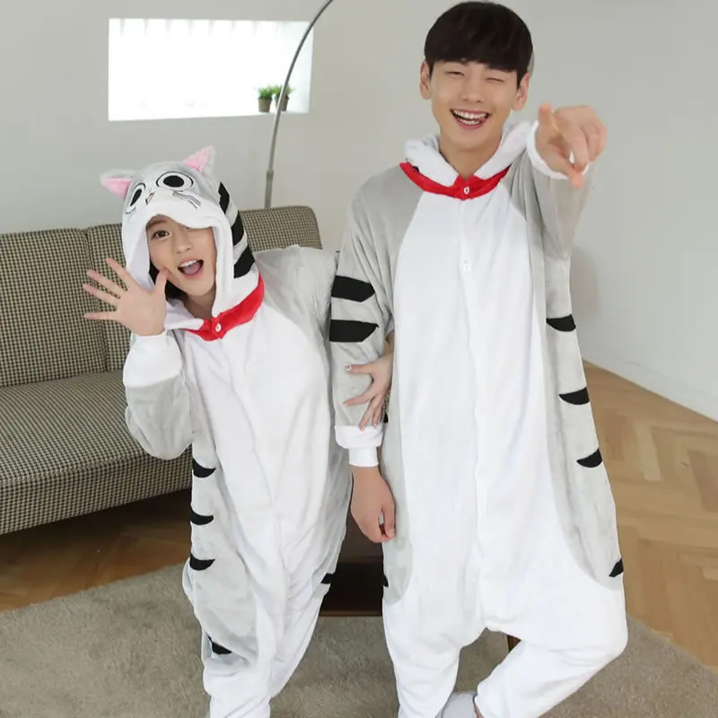 Grey Cheese Cat Anime Role-playing Jumpsuit for Couples Durable Suitable for Men and Women to Wear in Winter Warm Home Clothing