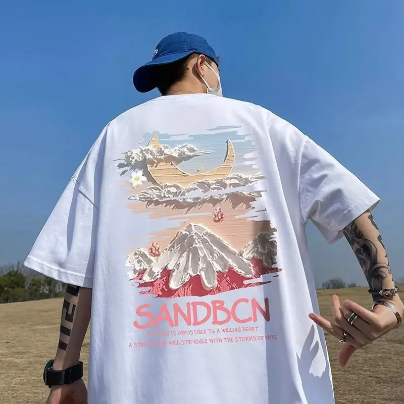 American Style 2024 Summer New Boyfriend Pullover O-Neck Patchwork Printed Letters Comfortable Loose Short Sleeved T-Shirts Tops