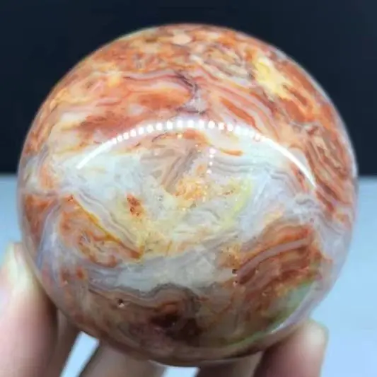 8cm Natural Crazy Agate Ball Aura Therapy Meditation Massage Ball Energy Divination Witchcraft Altar Home Furnishing Gift + Base