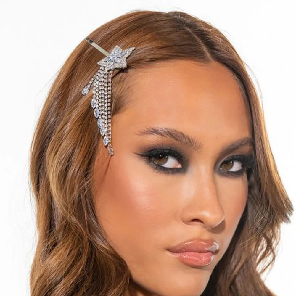 

Crystal Star Hairpin - Diamond-Encrusted Heart with Elegant Fringe, Internet-Famous Hair Accessory for European Fashion