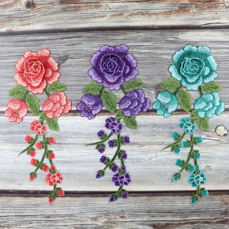 Embroidery Rose Flower Patch Applique Stikers DIY Sewing On Patches Badges For Wedding Evening Dress Clothing Patches