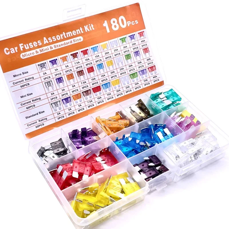 180-teiliges Auto-Sicherungs-Set, 60 Mini-Flachsicherungen + 60 Standard-Autosicherungen + 60 Mikrosicherungen + Sicherungsentferner – Detail 4