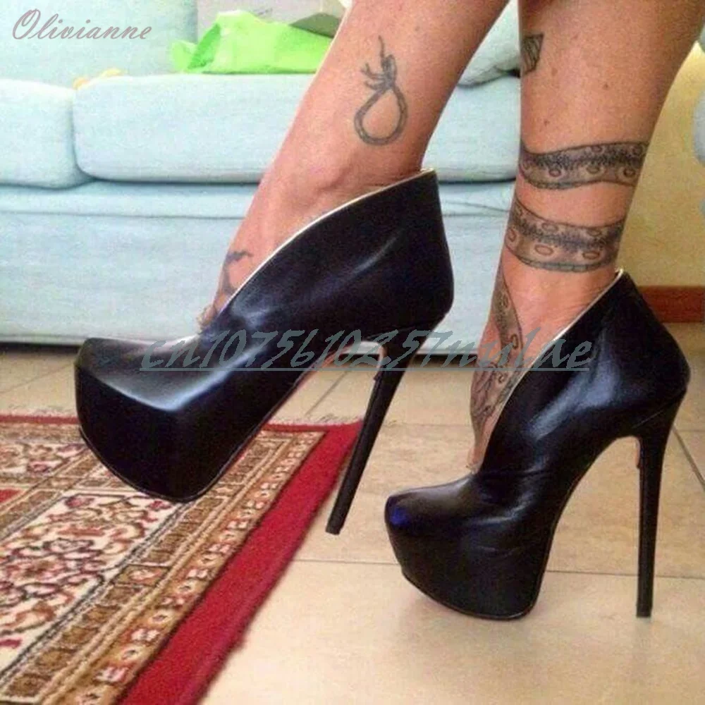 Hot Girls Party Décolleté con plateau in pelle nera opaca Tacco alto a spillo Scarpe da donna sexy di nuova moda 2025 Estate Para Mujere