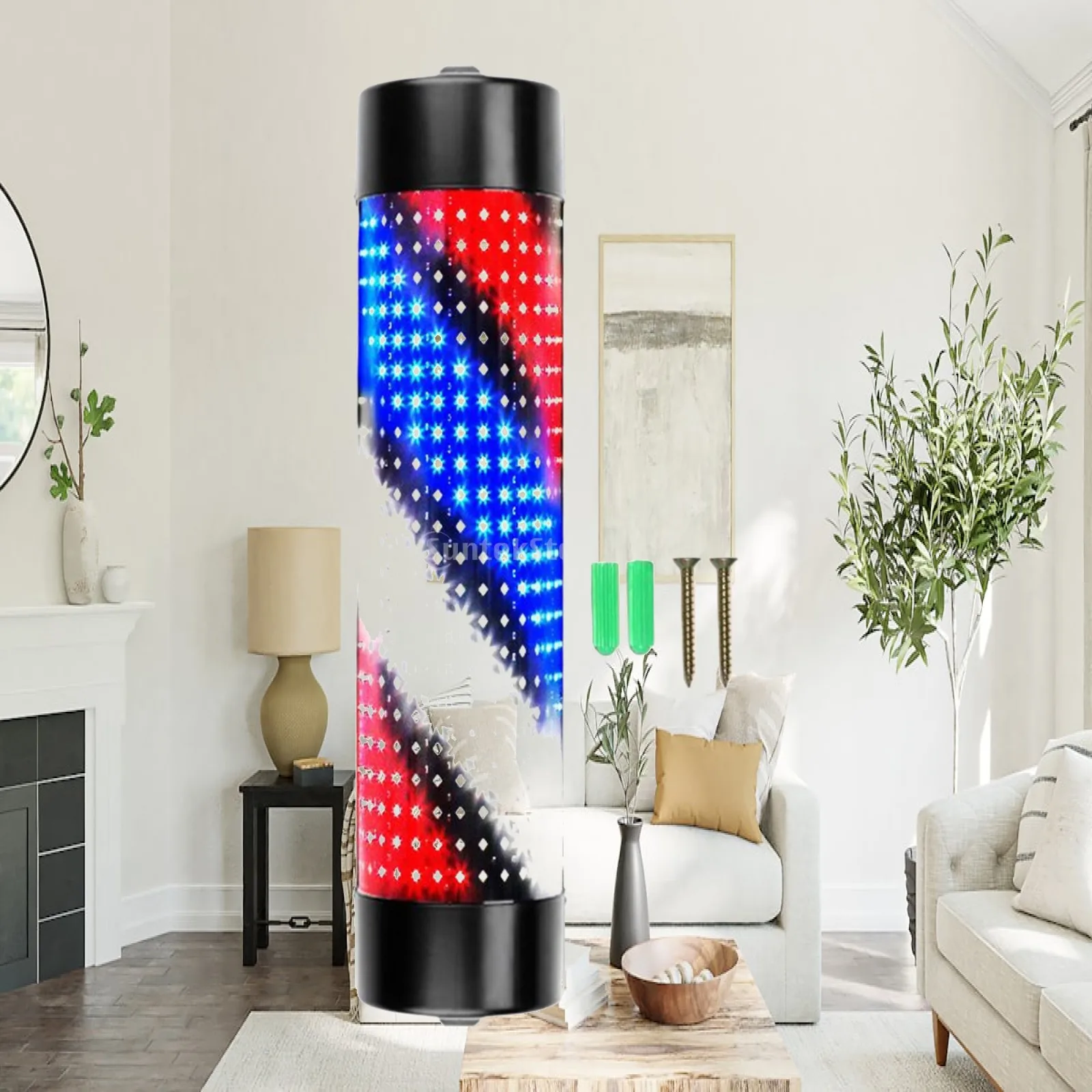 Indoor Outdoor Barber Pole Light Rotating Stripes Decor Wall Hanging Salon Sign Lamp Waterproof
