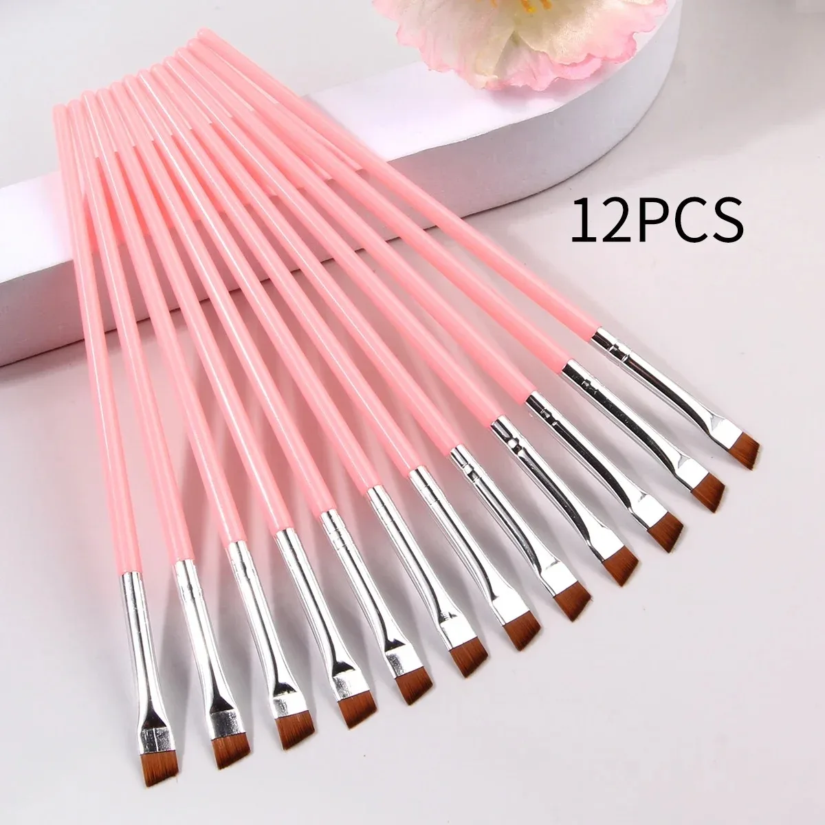12pcs Ultra-fine Blade Eyeliner Brush Super Soft Makeup Brush Portable Eyebrow Brush Multi Functional Multi-purpose Makeup Tool