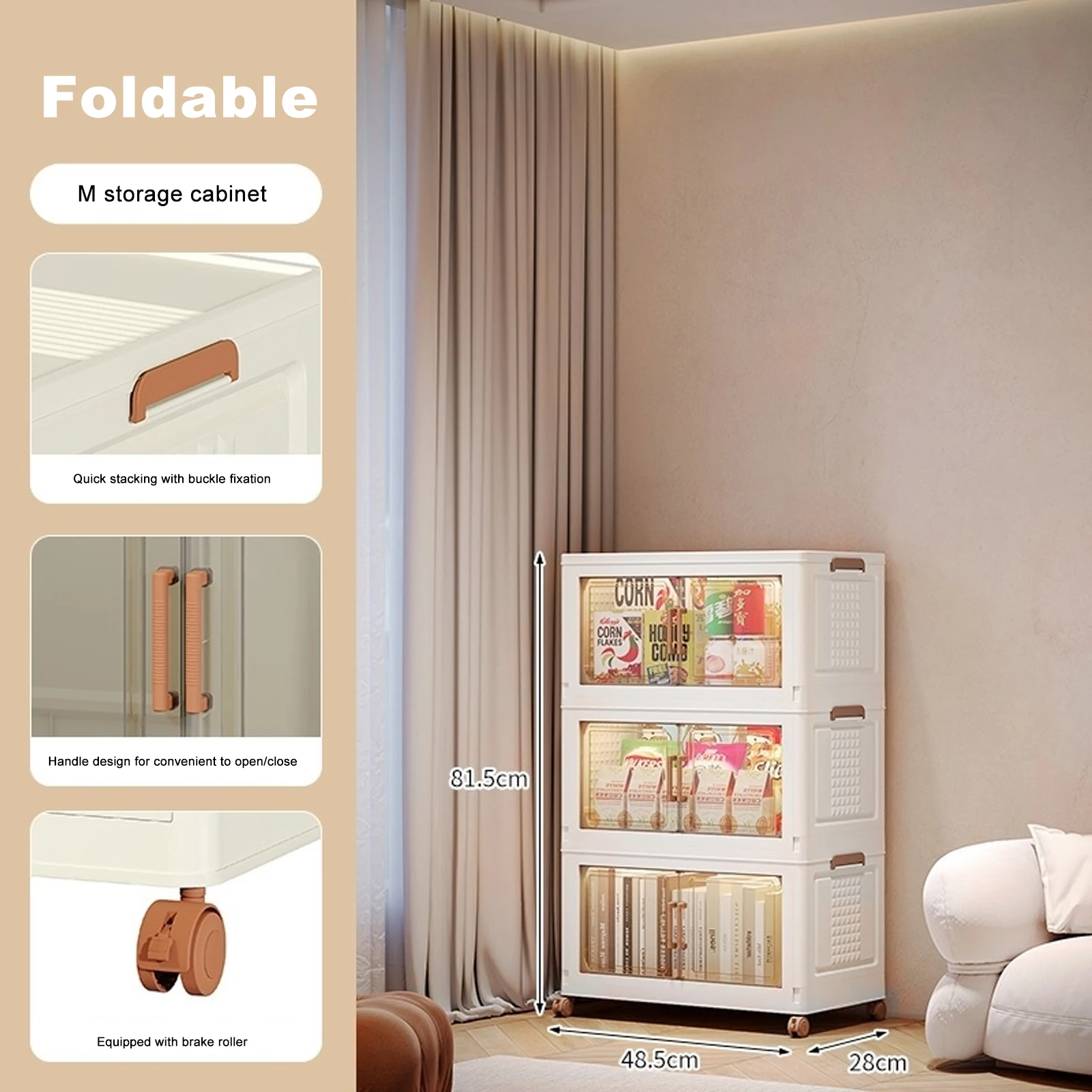 

48.5 x 28cm Foldable Multi-Layer Storage Box Folding Wardrobe Clothes Storage Cabinet Removable Transparent Plastic Cabinet