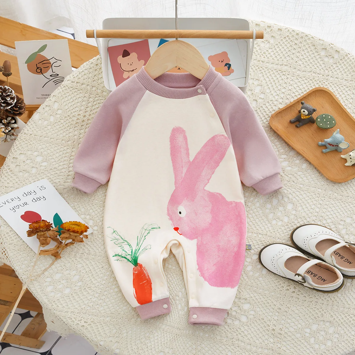 

2024 Spring new baby romper raglan sleeves animal newborn clothes