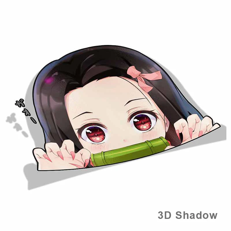 ملحقات خارجية 13/17 سم ملصقات كرتونية للسيارات Nezuko Kamado شيطان القاتل Peeker ملصقات من الفينيل بتصميم كبير الرأس k74