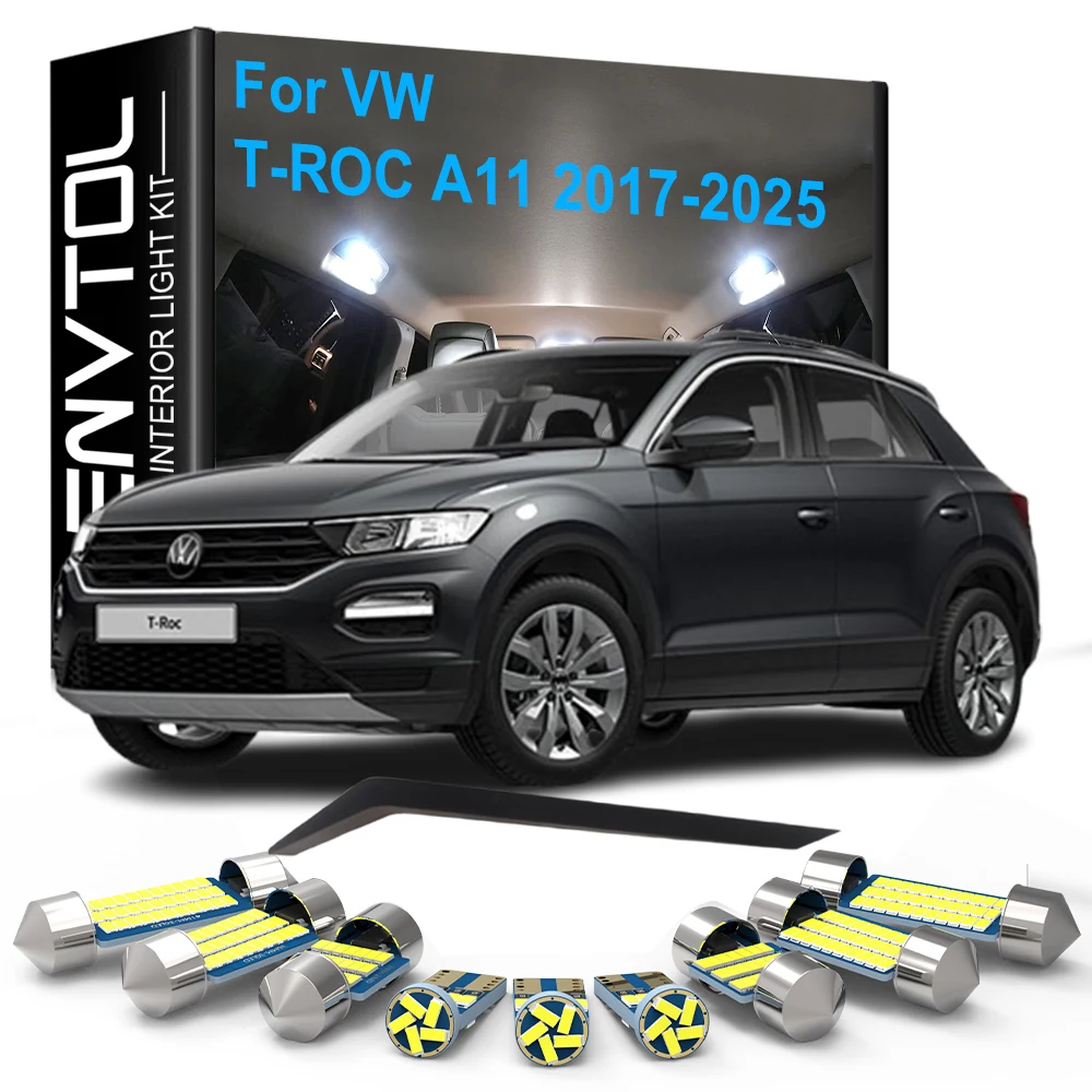 6pcs Auto LED Luci Interne Canbus Per VW T-ROC A11 2017 2018 2019 2020 2021 2022 2023 2024 2025 Cupola Leggi Baule vano portaoggetti Lampada