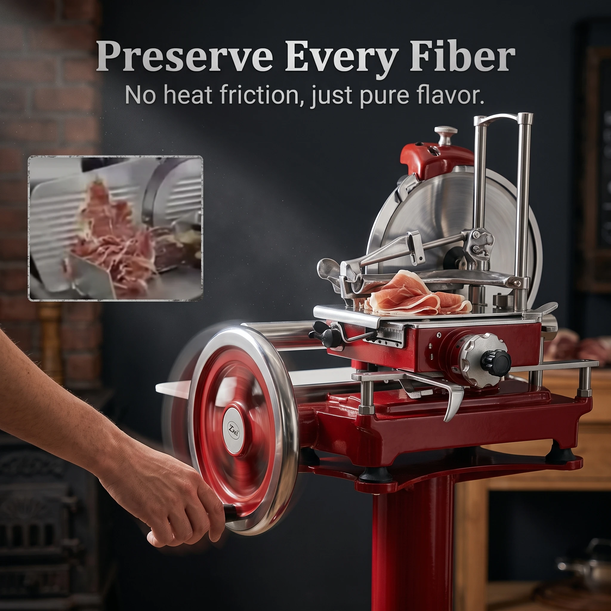 Commercial Flywheel Meat Slicer Manual Hand Crank Stainless Steel Deli Food Cutter for Restaurant