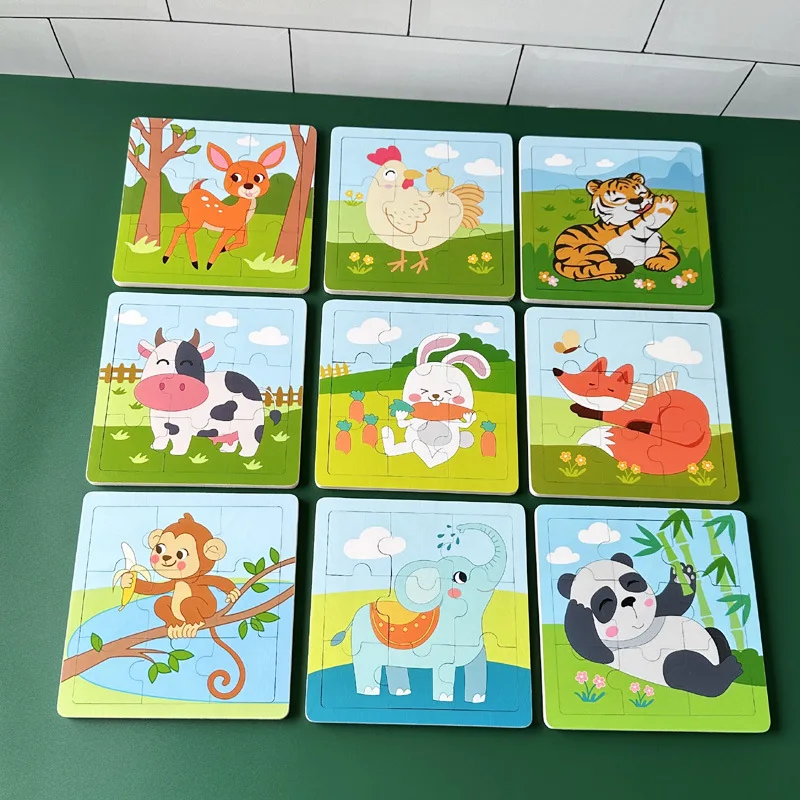Nuovo puzzle in legno da 9 pezzi giocattolo educativo apprendimento cognitivo per i più piccoli animali dei cartoni animati veicoli bordo per bambini regalo per bambini