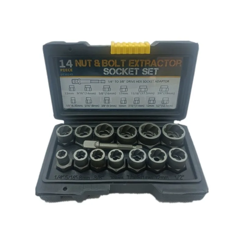 

14 Pieces Damaged Bolt Removal Tool Bolt Extractor Tool Set with Storage Case Damaged Bolt Nut Remover Extractor Socket Tool