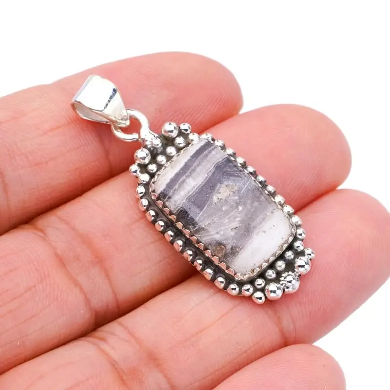 

Hesy® Natural Zebra Calcite Handmade 925 Sterling Silver Pendant 1.75" F4579