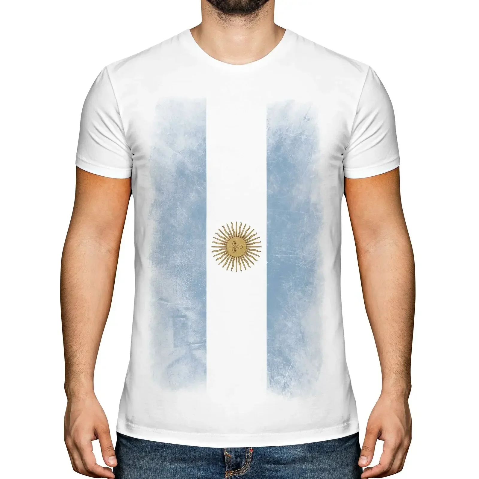 Retro Fashion Argentina Faded Flag T Shirt. Short Sleeve 100% Cotton Casual T-shirts Loose Top Size S-3XL