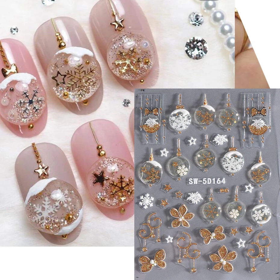 Christmas 5D Snowflakes Nail Art Stickers Santa Claus Snowflakes Nail Decal Self-Adhesive Slider Christmas Manicure Decoration