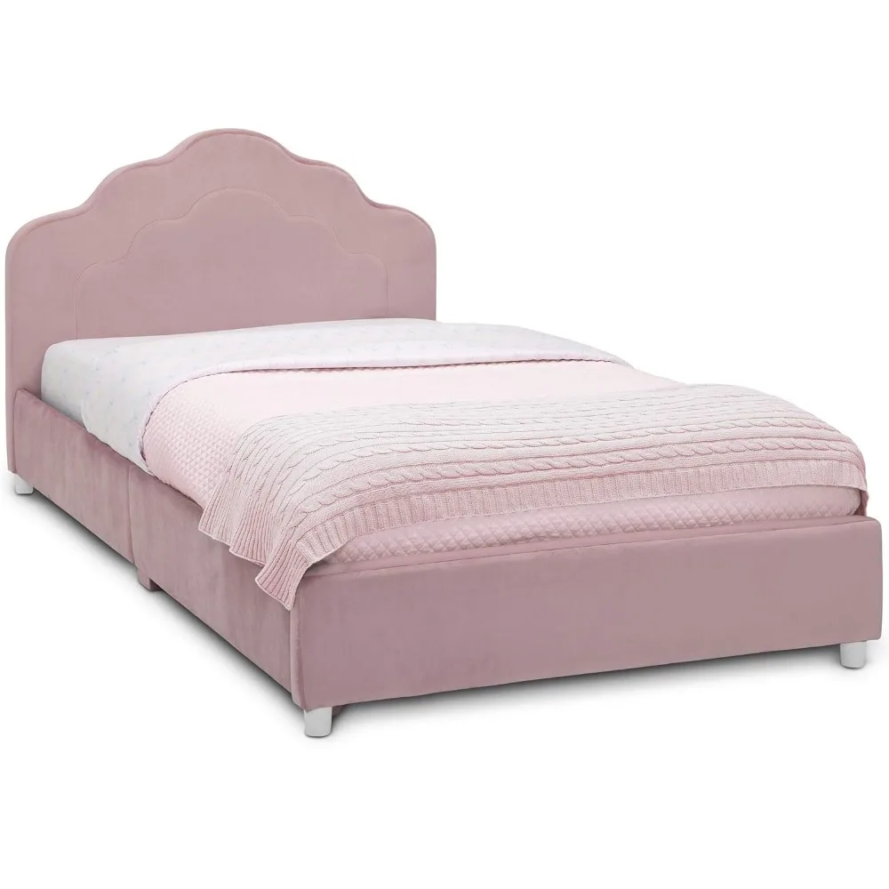 Upholstered Twin Bed, Rose Pink, 42.13x80.25x33.5 Inch (Pack of 1)