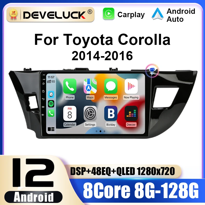 2 Din Android 12 Автомобильный Мультимедийный Плеер Gps 4g Carplay Dvd-приемник Для Toyota Corolla Ralink 2013-2016 С Поддерж...
