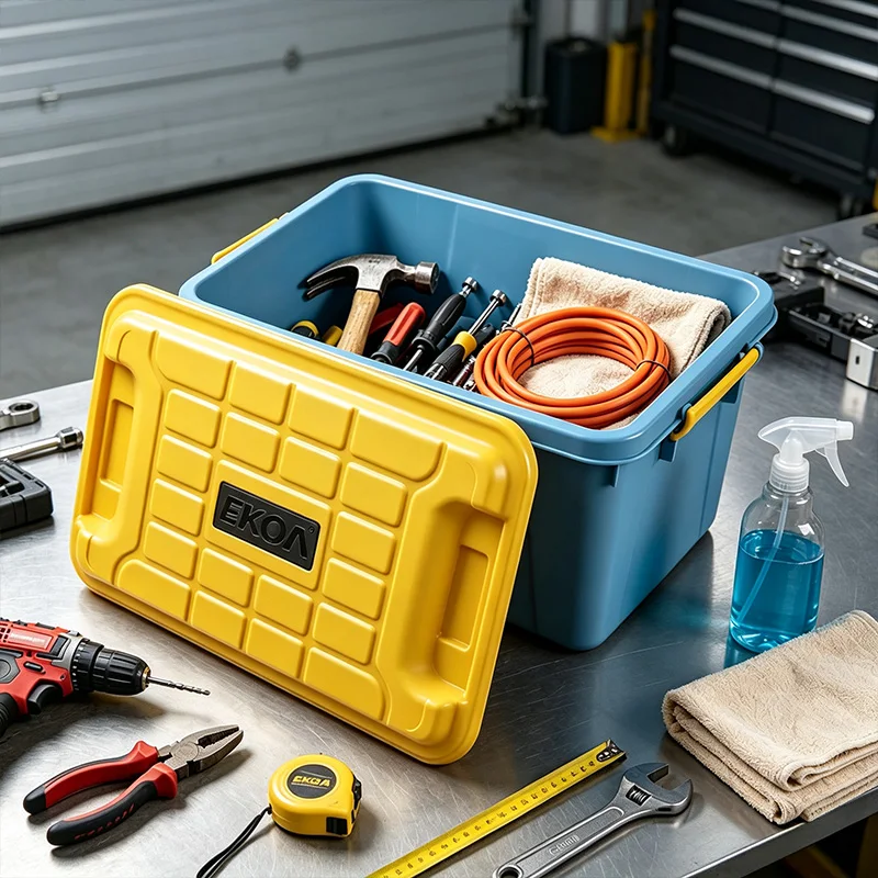 EKOA 55L (58Qt) Heavy Duty Storage Boxes with Lids, Reinforced Plastic Organizer Bins with Secure Buckles, Stackable